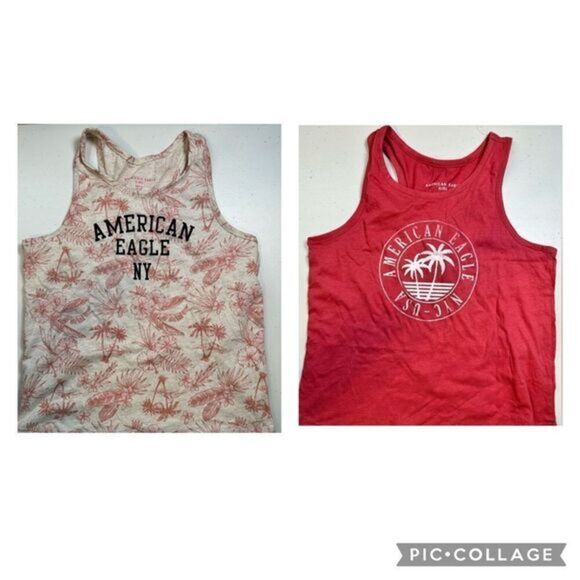NWT American Eagle Kids Girls 2 Graphic Logo Tank Tips Red - Size 16 - Picture 1 of 11